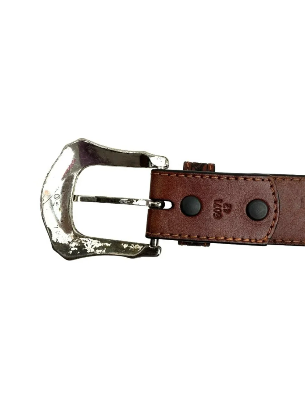 DDD 3-D Western Style Genuine Handtooled Leather Belt With Engraved Silver Buckl